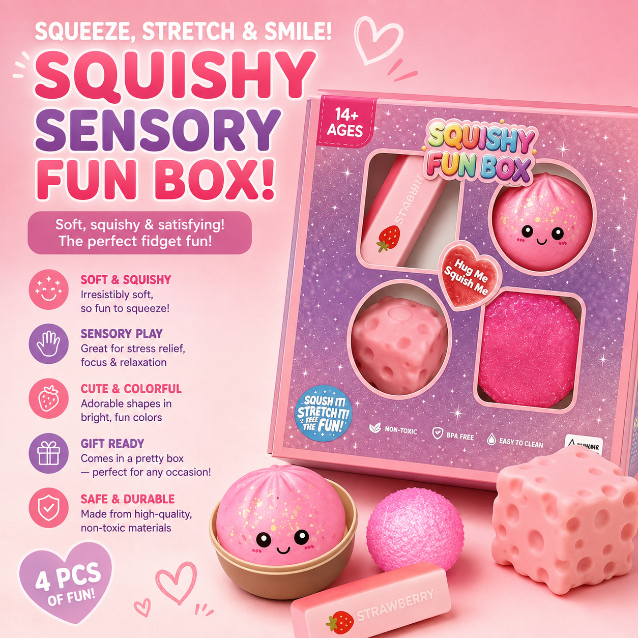 Squishy Sensory Fun Box with all four pieces