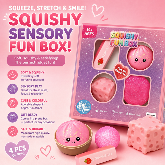 Squishy Sensory Fun Box with all four pieces